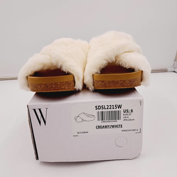 Dream Pair Creamy White Fuzzy Furry CrissCross Slide Sandals 6 - Picture 3 of 8